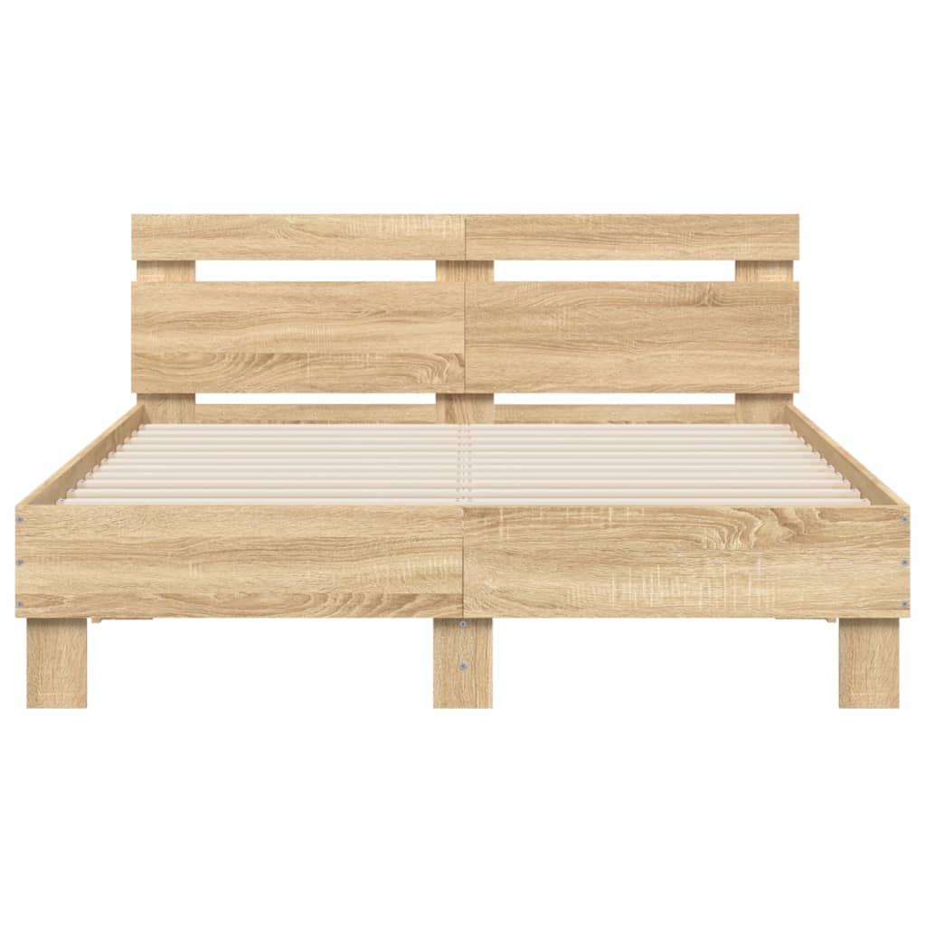 vidaXL Bedframe met hoofdeinde bewerkt hout sonoma eiken 135x190 cm
