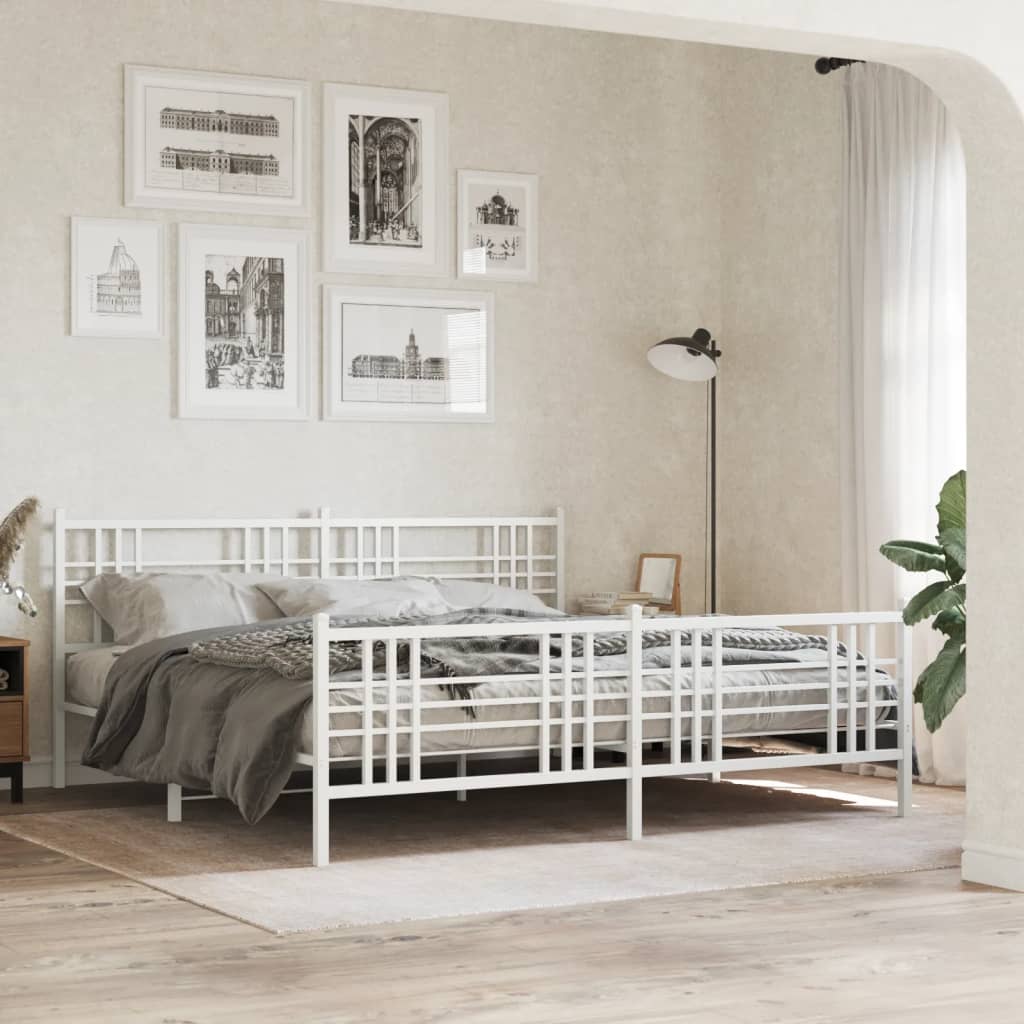 vidaXL Bedframe met hoofd- en voeteneinde metaal wit 200x200 cm