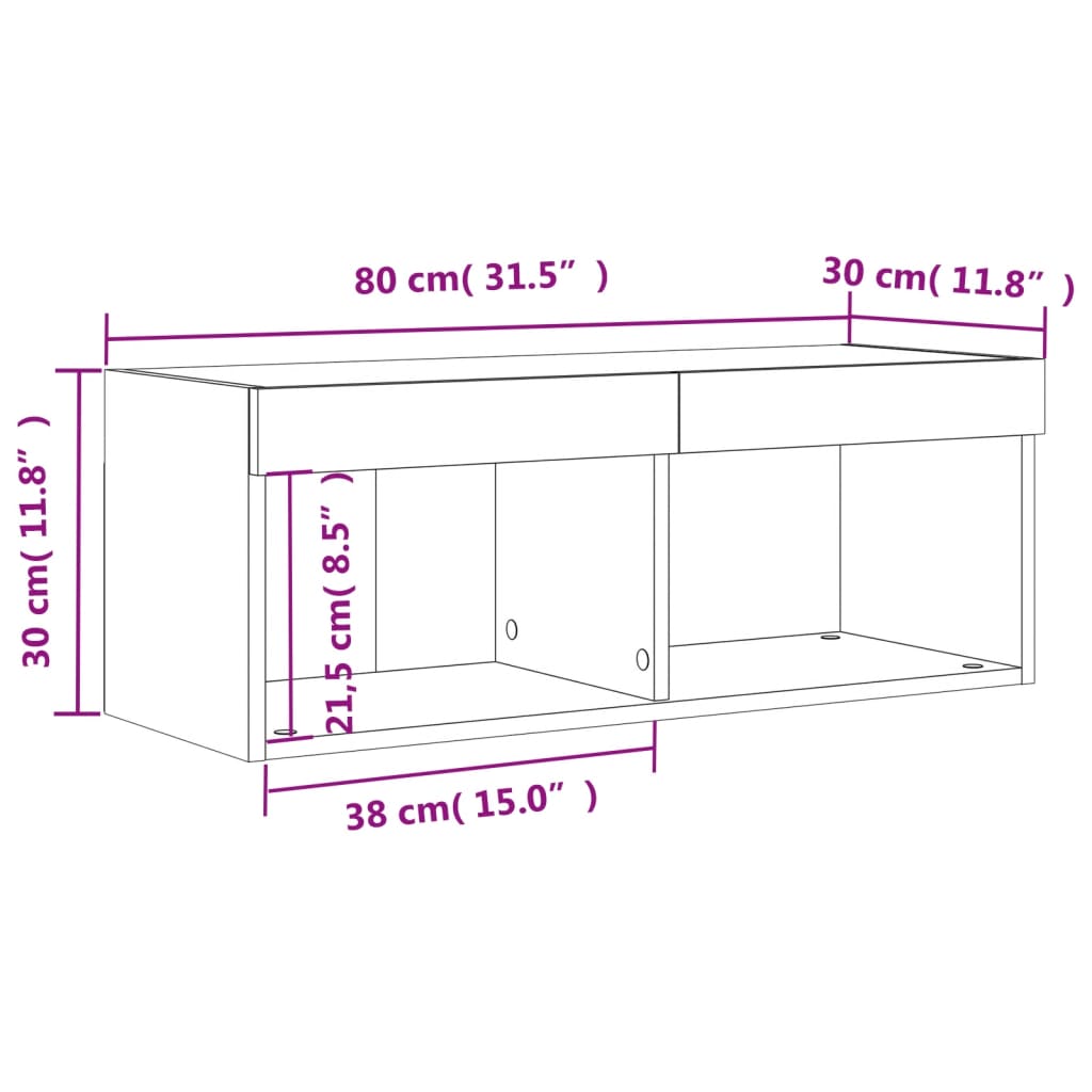 vidaXL Tv-meubel met LED-verlichting 80x30x30 cm betongrijs