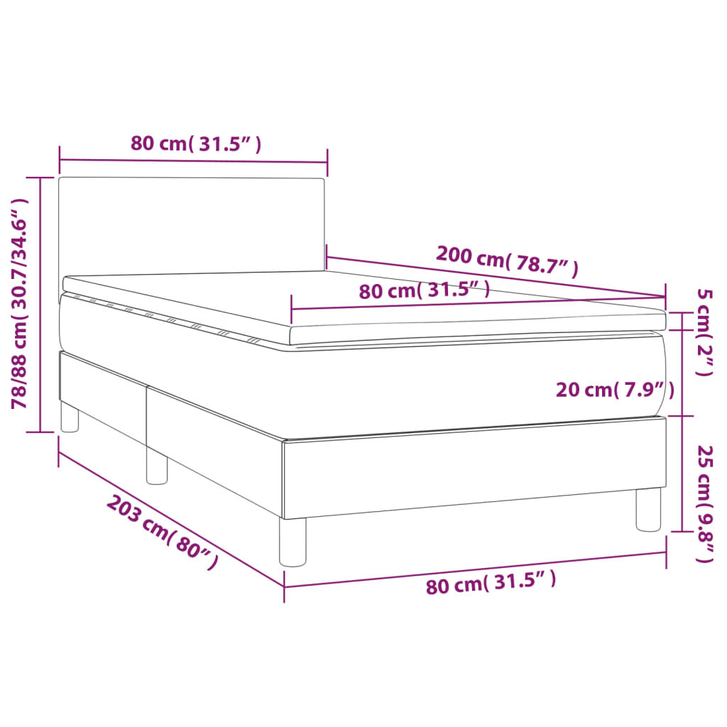 vidaXL Boxspring met matras stof zwart 80x200 cm