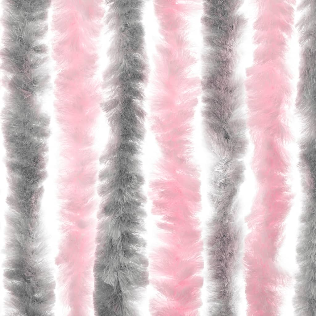 vidaXL Vliegengordijn 56x200 cm chenille zilvergrijs en roze