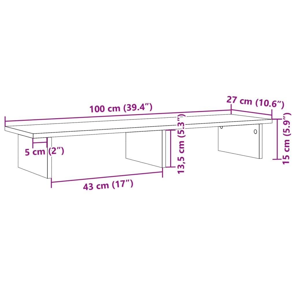 vidaXL Monitorstandaard 100x27x15 cm bewerkt hout oud houtkleurig