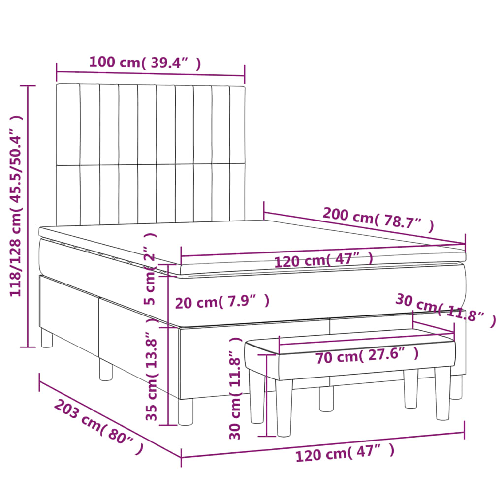 vidaXL Boxspring met matras stof lichtgrijs 120x200 cm