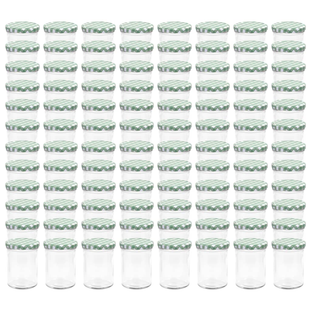 vidaXL Jampotten met wit met groene deksels 96 st 400 ml glas