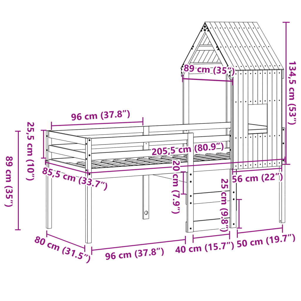 vidaXL Kinderbed met bedhuis 80x200 cm massief grenenhout, kinderbed, peuter bed, halfhoogslaper, peuterbed, junior bed, bedhuisje, peuterbed huisje