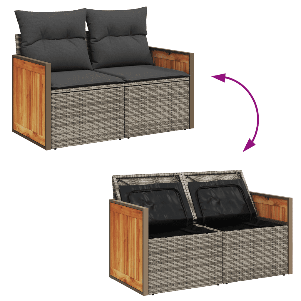 vidaXL 14-delige Loungeset met kussens poly rattan grijs