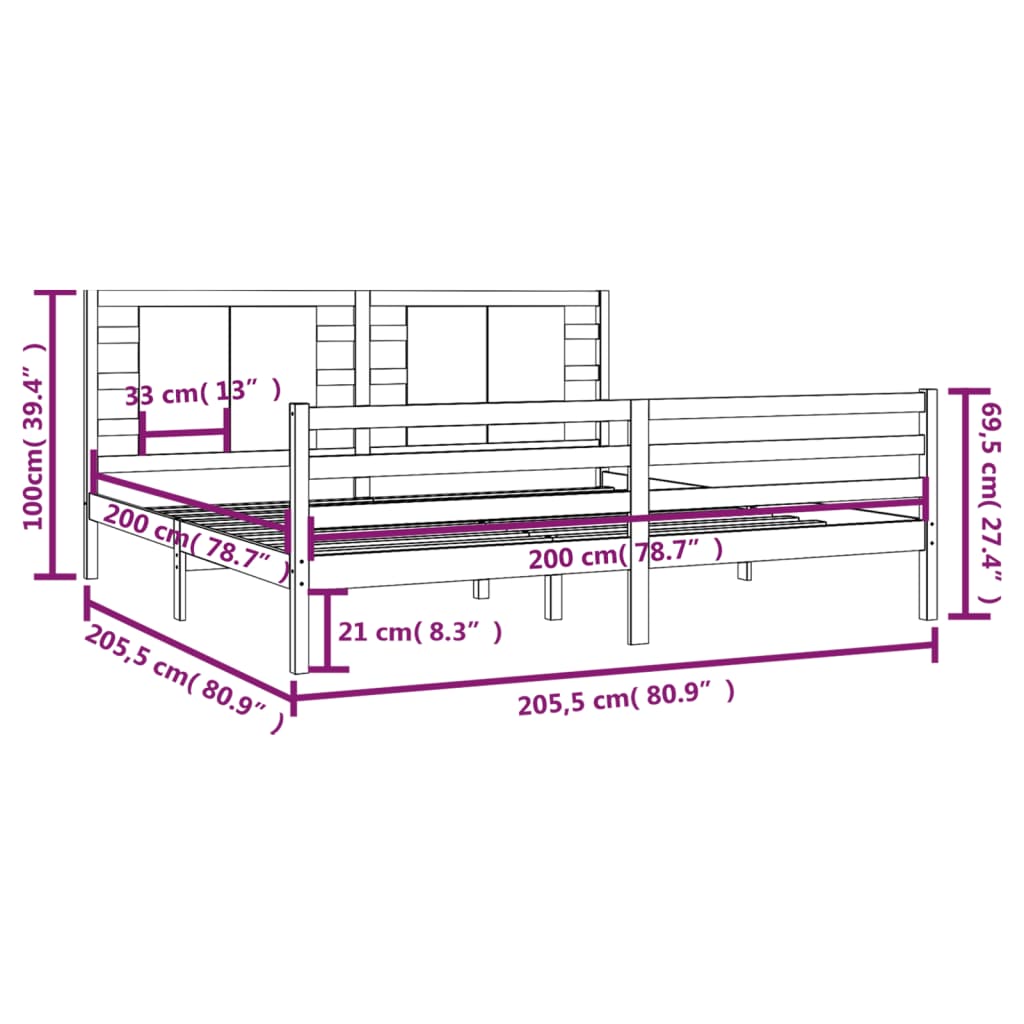 vidaXL Bedframe massief grenenhout zwart 200x200 cm