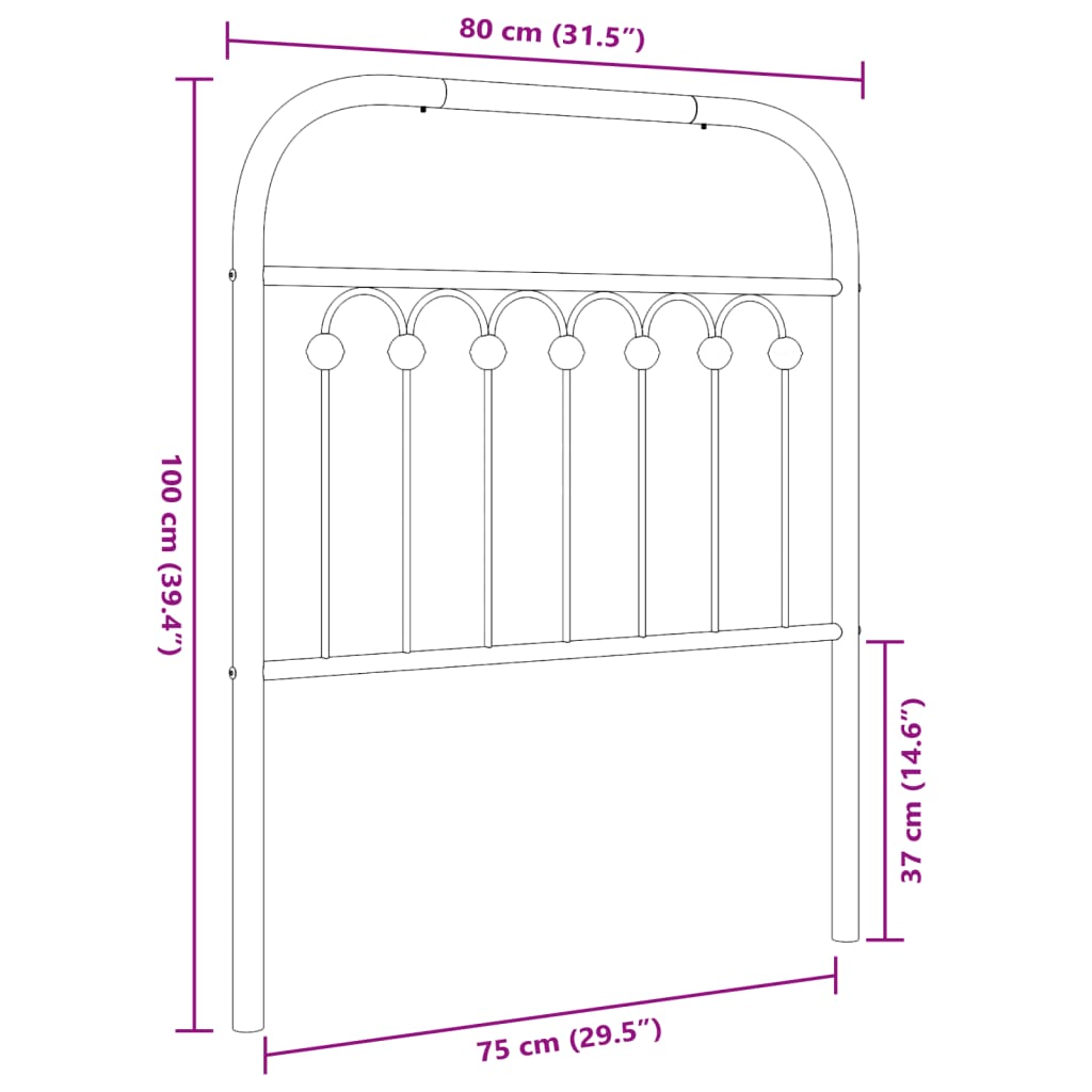 vidaXL Hoofdbord 75 cm metaal zwart