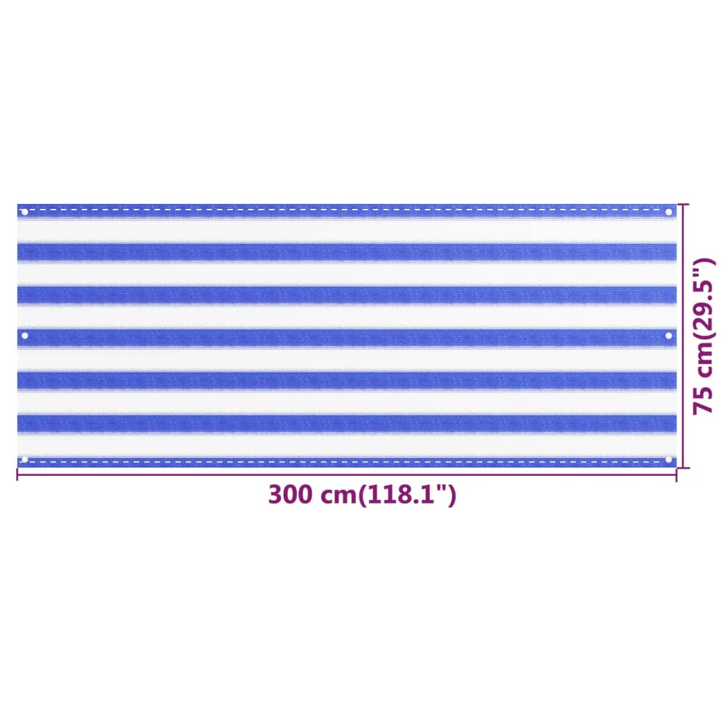 vidaXL Balkonscherm 75x300 cm HDPE blauw en wit