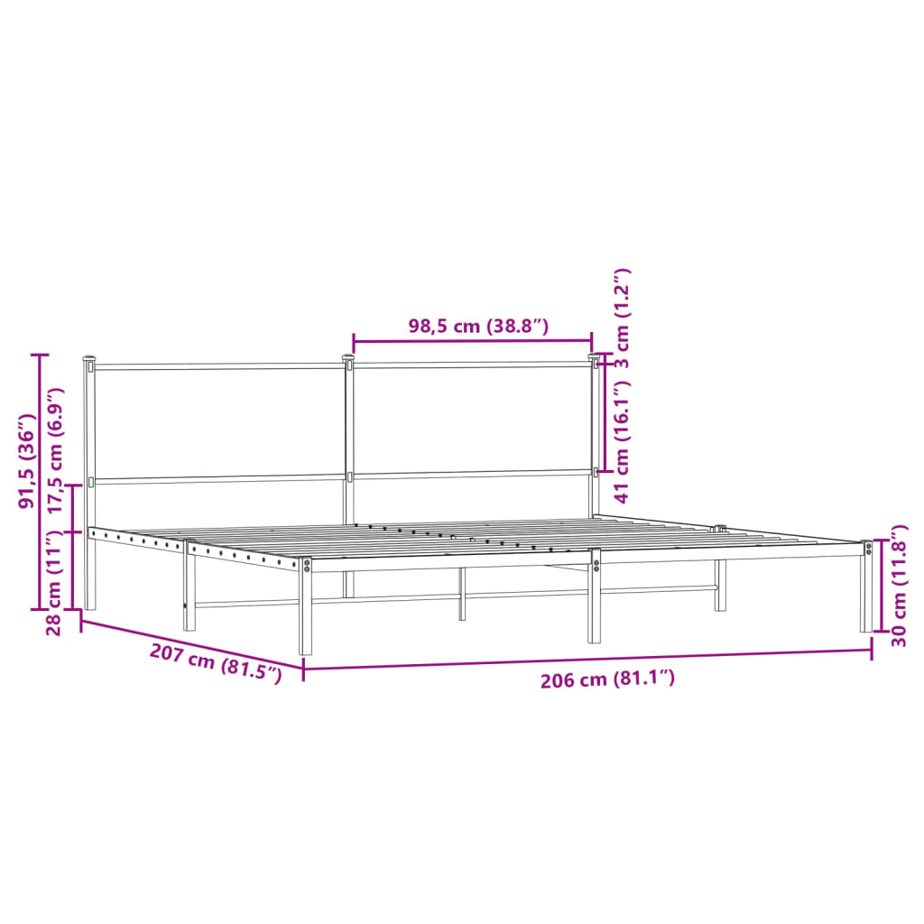 vidaXL Bedframe zonder matras metaal gerookt eikenkleurig 160x200 cm