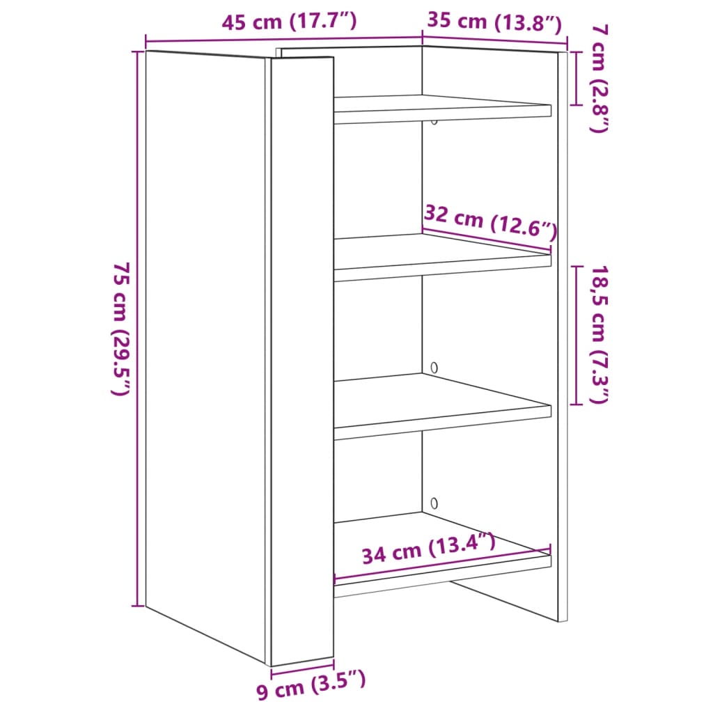 vidaXL Dressoir 45x35x75 cm bewerkt hout sonoma eikenkleurig