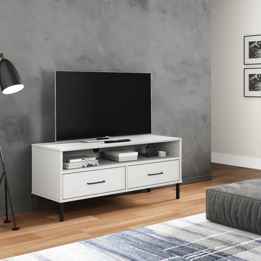 vidaXL Tv-meubel met metalen poten OSLO massief grenenhout wit