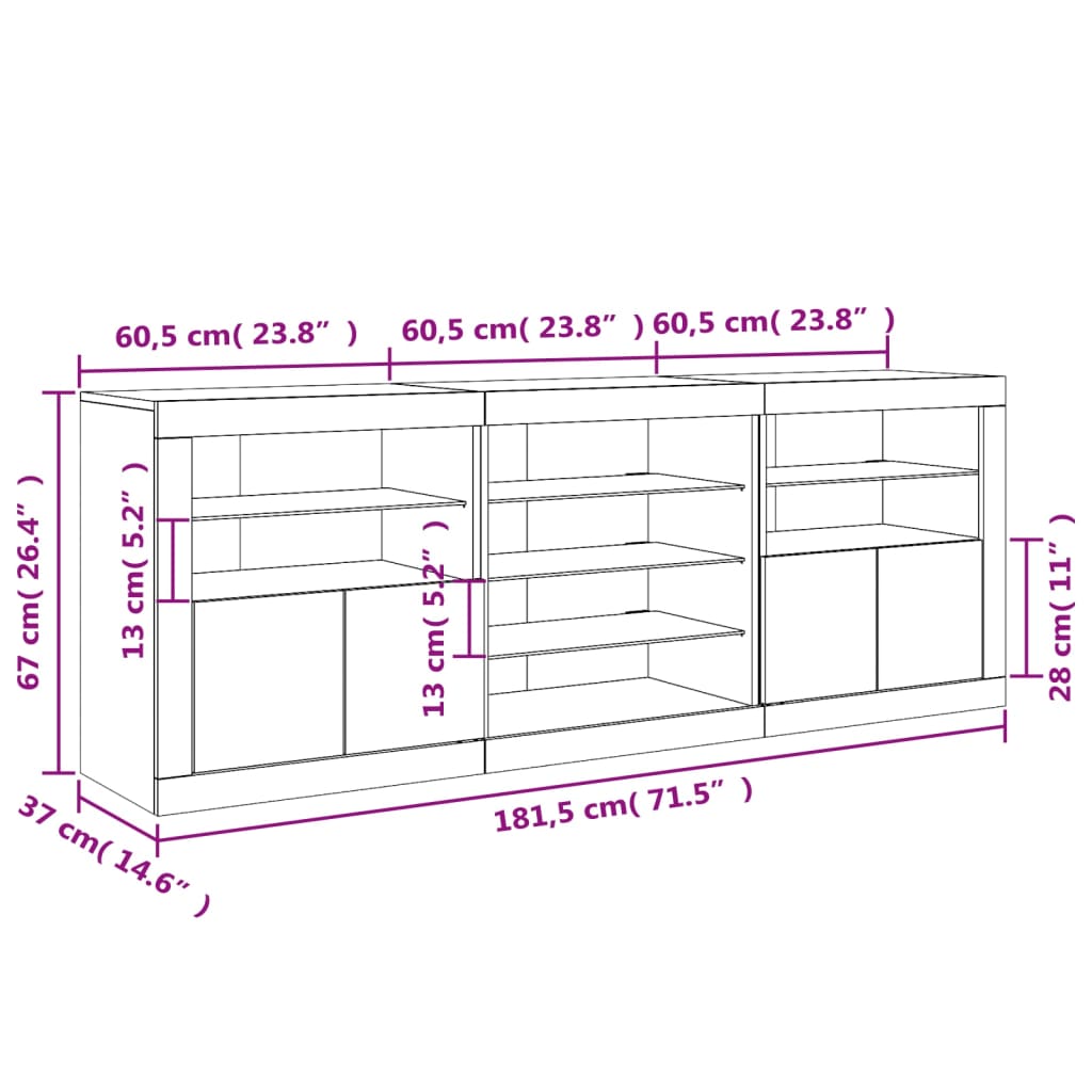 Dressoir met LED-verlichting 60,5x37x67 cm betongrijs kopen