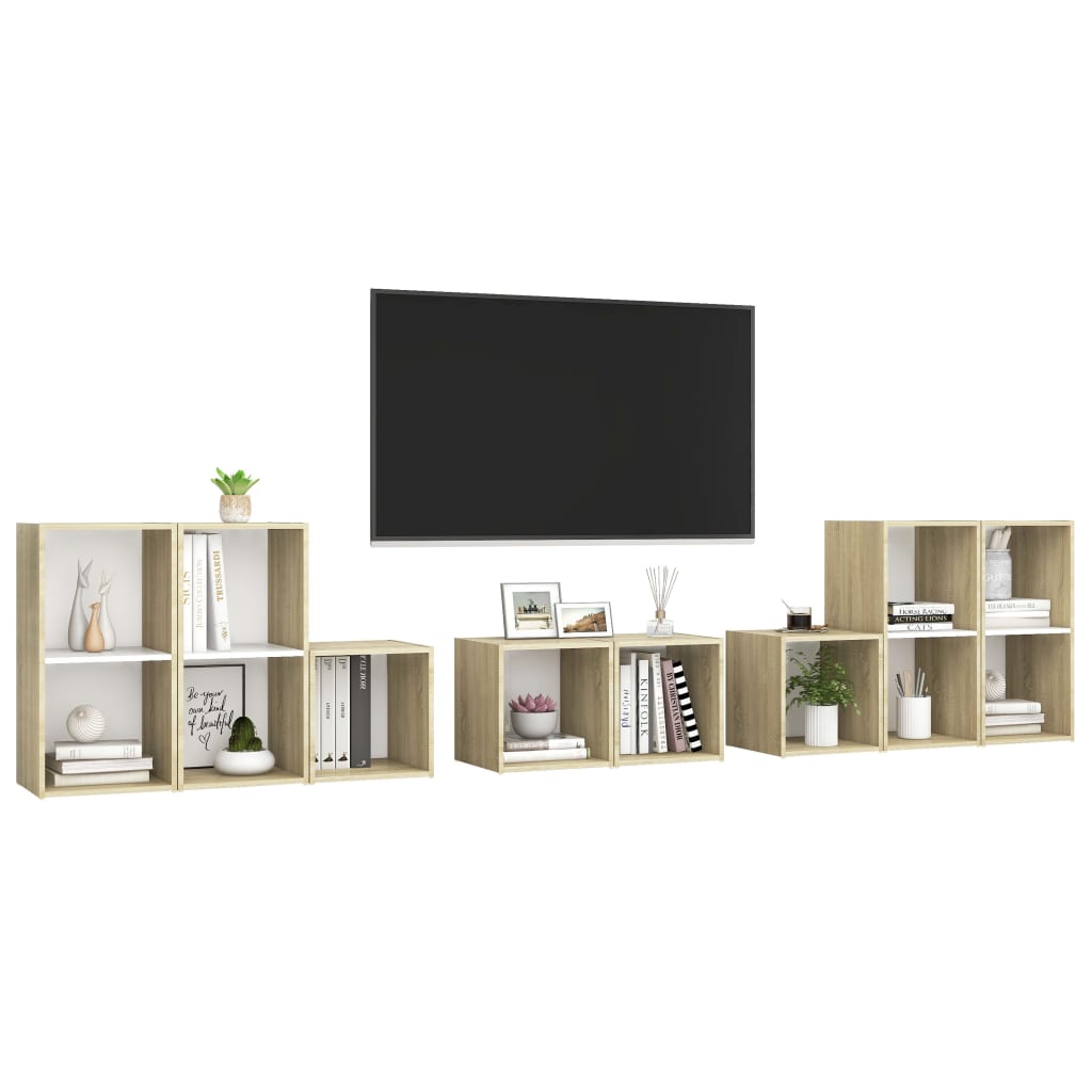 vidaXL 8-delige Tv-meubelset bewerkt hout wit en sonoma eikenkleurig