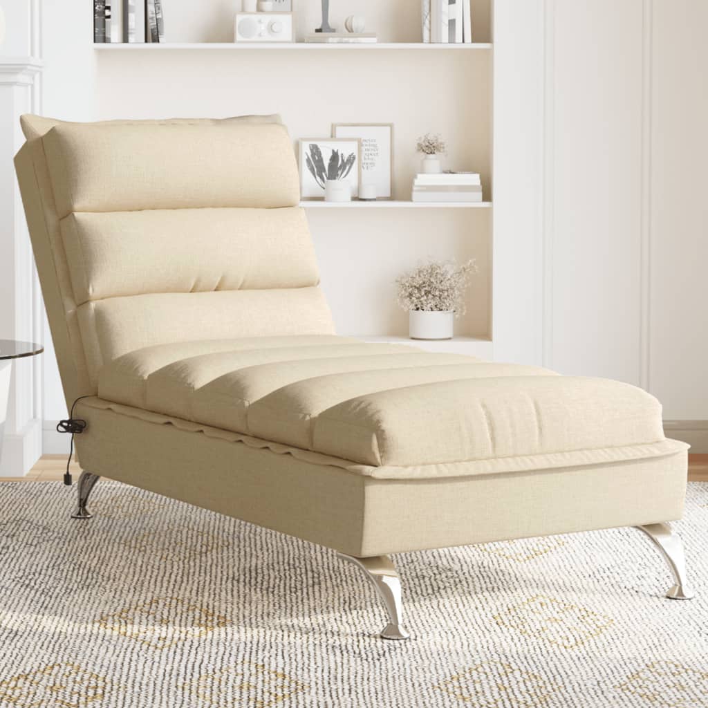 vidaXL Massage chaise longue met kussens stof crèmekleurig