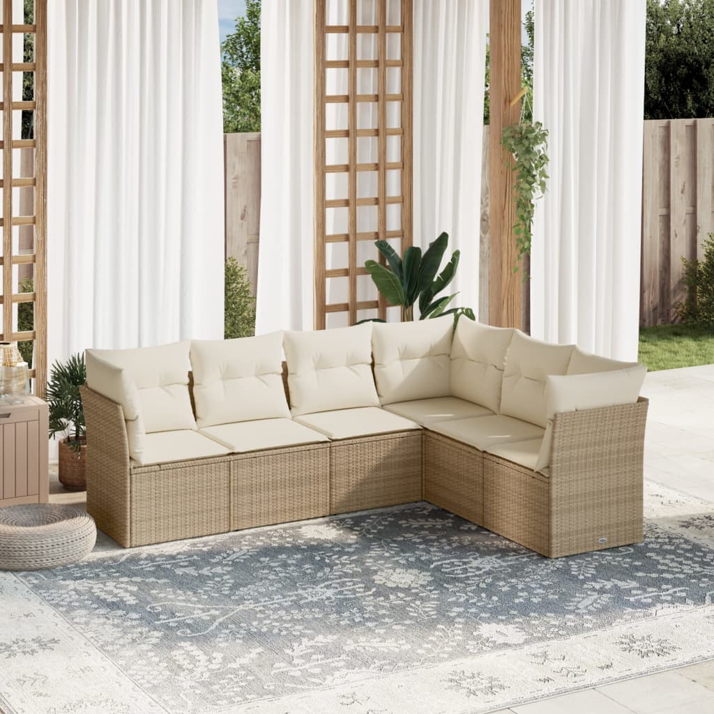 vidaXL 6-delige Loungeset met kussens poly rattan beige