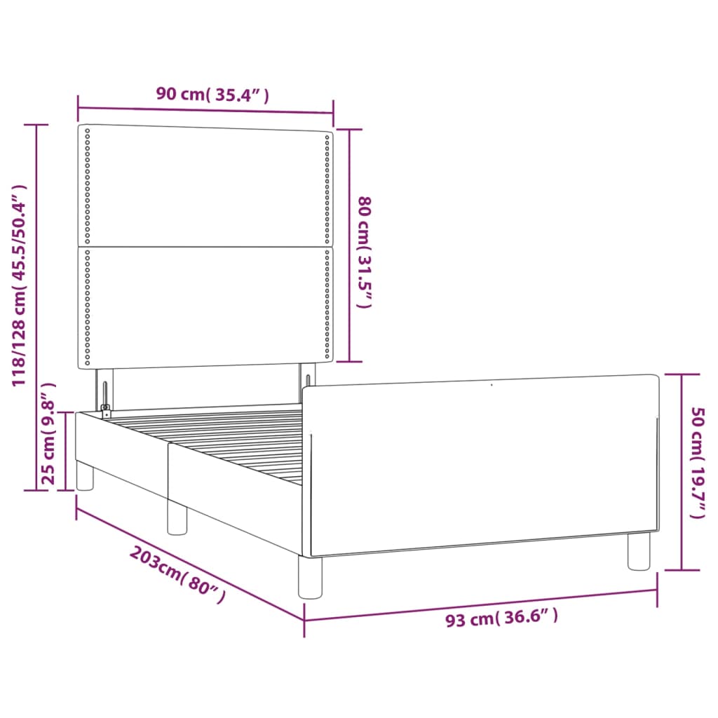 vidaXL Bedframe met hoofdbord kunstleer grijs 90x200 cm