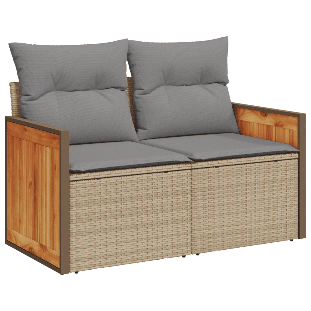 vidaXL 10-delige Loungeset met kussens poly rattan beige