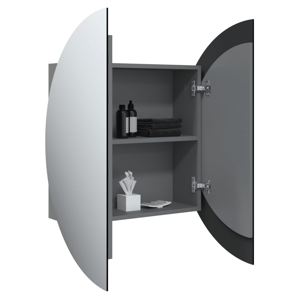 vidaXL Badkamerkast met ronde spiegel en LED 54 x 54 x 17,5 cm grijs