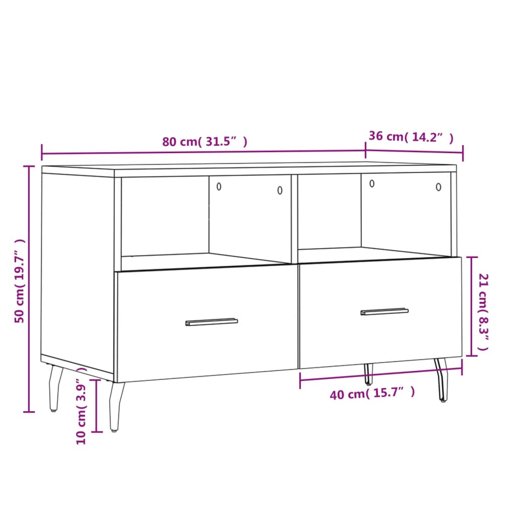 vidaXL Tv-meubel 80x36x50 cm bewerkt hout gerookt eikenkleurig