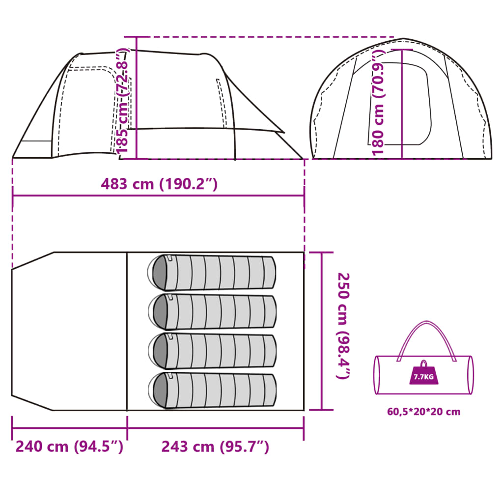 vidaXL Tunneltent 4-persoons waterdicht groen