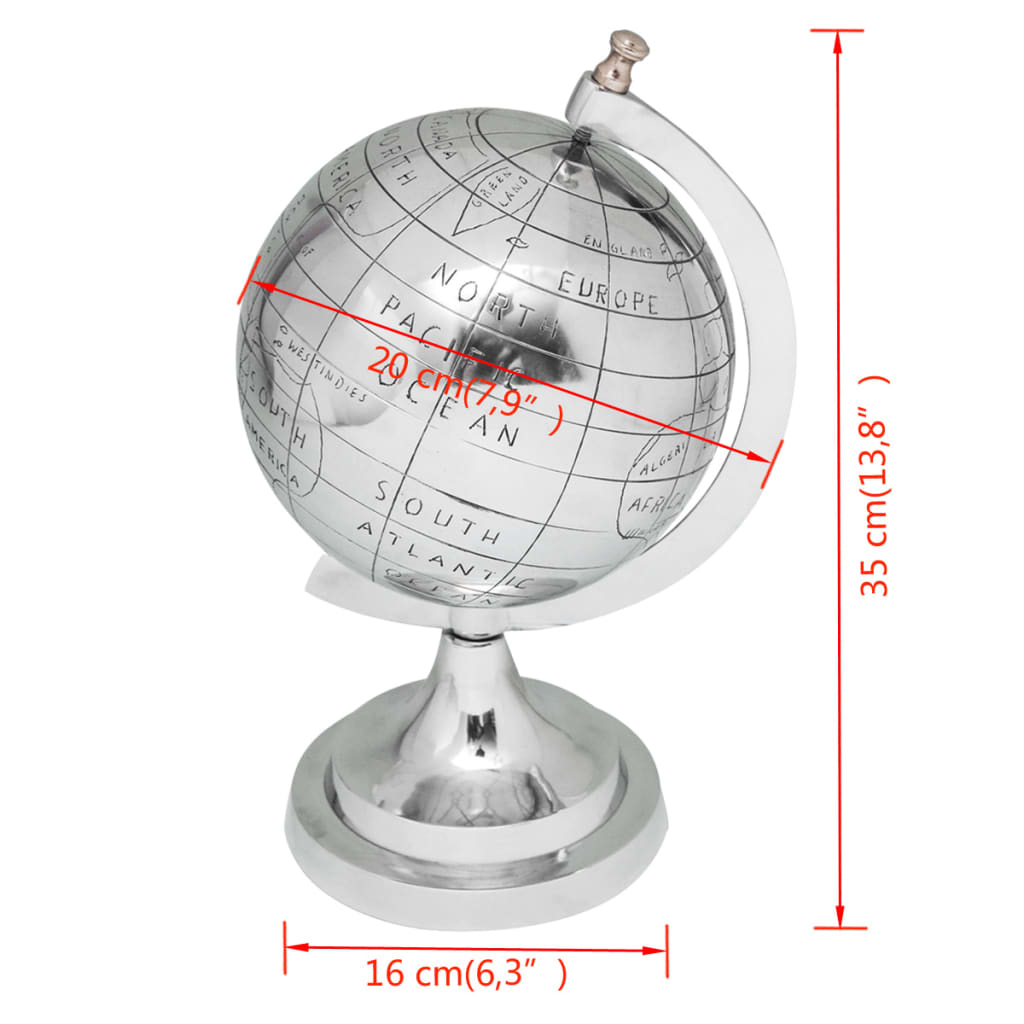 vidaXL Wereldbol met voet aluminium zilverkleurig 35 cm