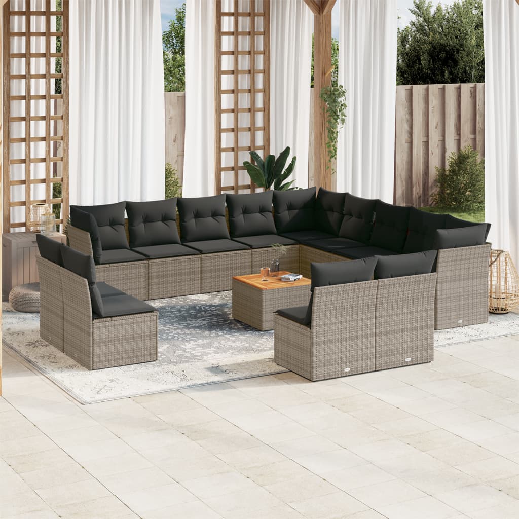 vidaXL 14-delige Loungeset met kussens poly rattan grijs