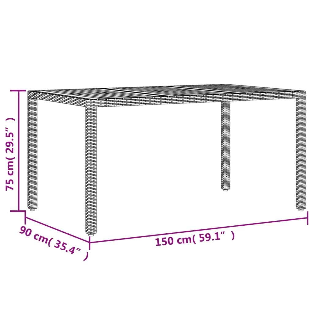 vidaXL Tuintafel 150x90x75 cm acaciahout en poly rattan grijs