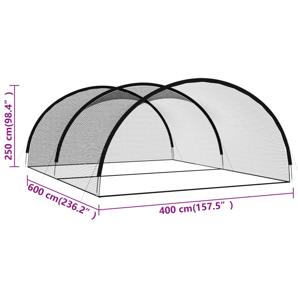 vidaXL Slagkooi honkbal 600x400x250 cm polyester zwart