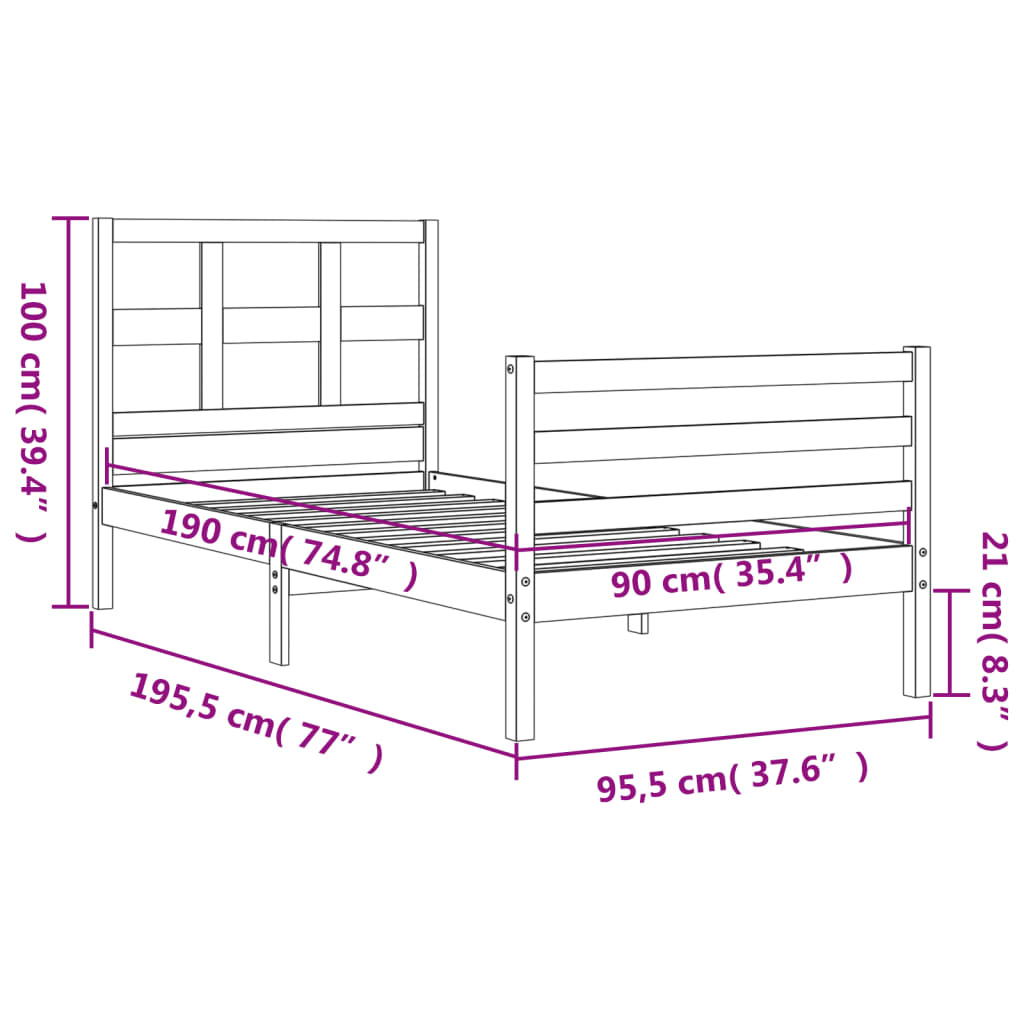 vidaXL Bedframe met hoofdbord massief hout