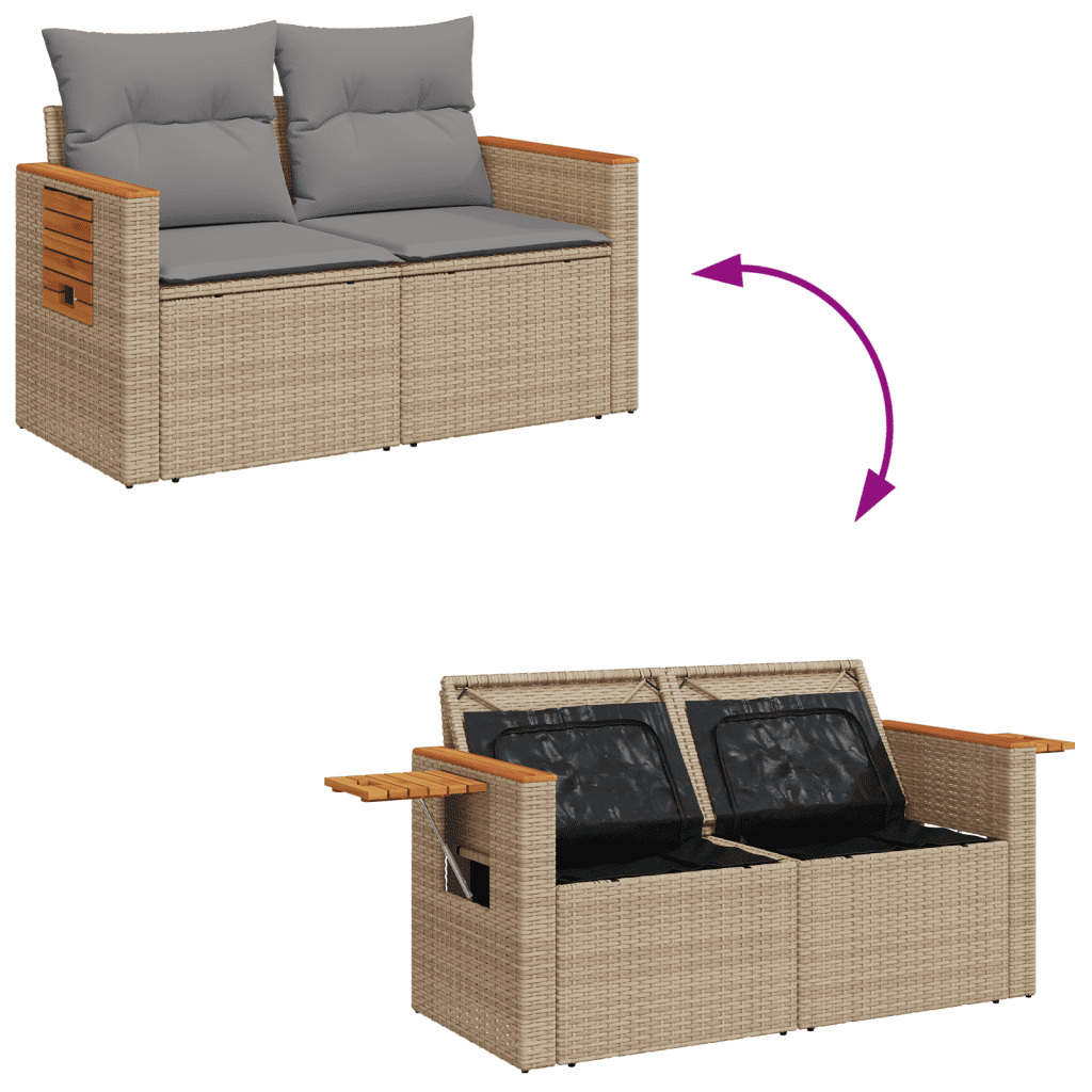 vidaXL 11-delige Tuinset met kussens poly rattan beige