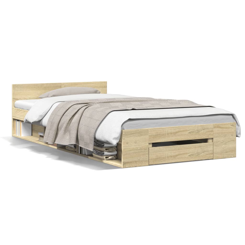 vidaXL Bedframe met lade bewerkt hout sonoma eikenkleurig 90x190 cm