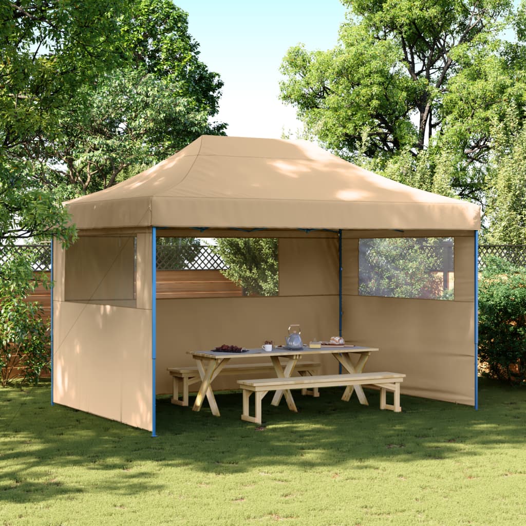 vidaXL Partytent inklapbaar pop-up met 3 zijwanden beige