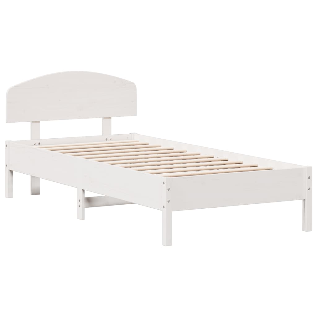 vidaXL Bedframe met hoofdbord massief grenenhout wit 90x200 cm