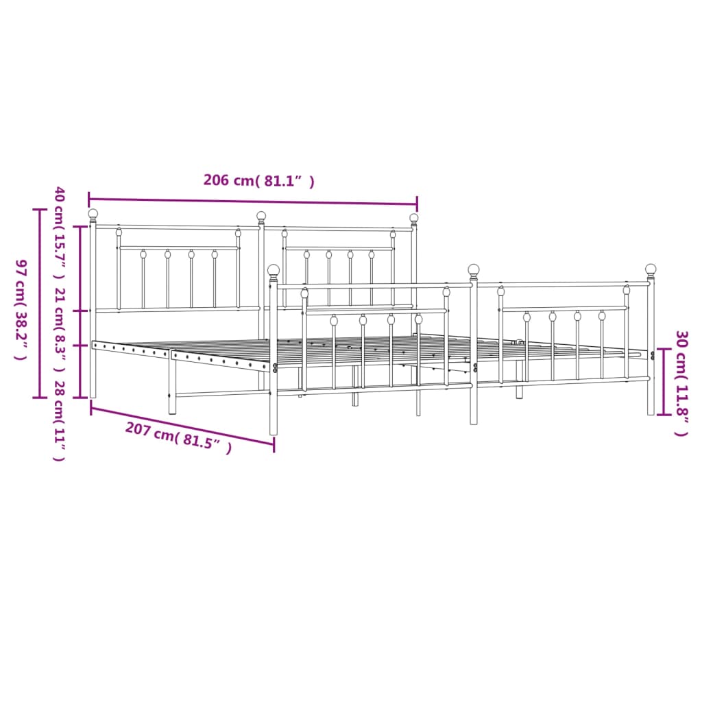 vidaXL Bedframe met hoofd- en voeteneinde metaal wit 200x200 cm