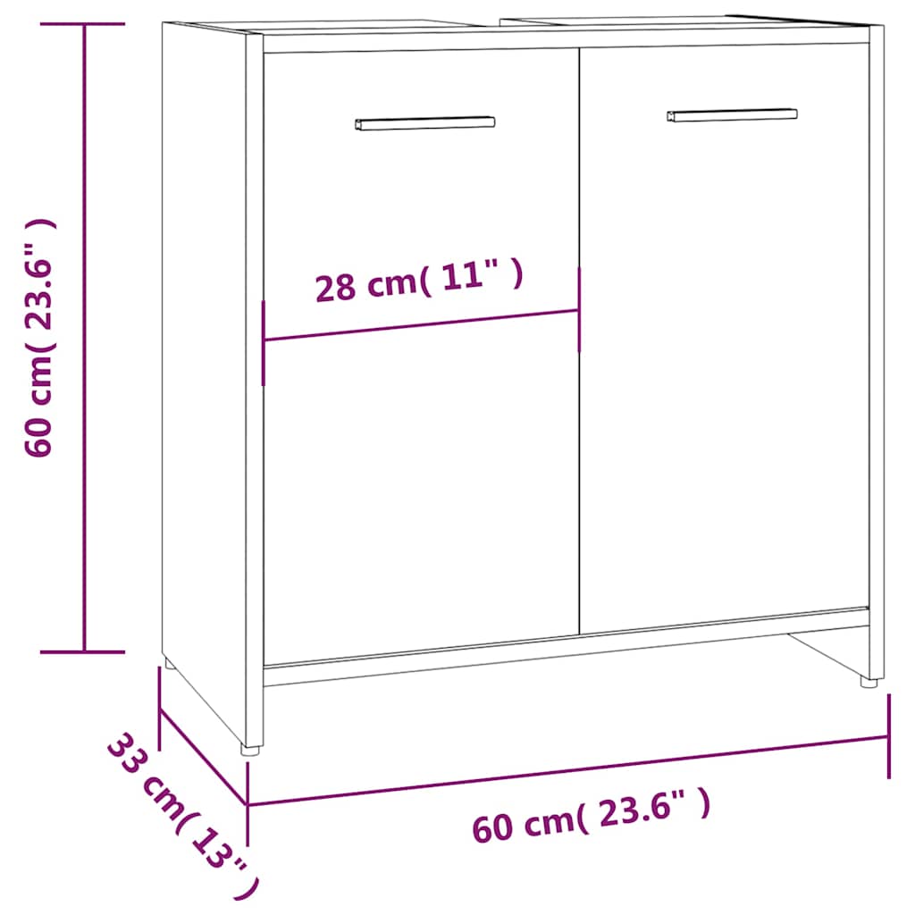 vidaXL Badkamerkast 60x33x60 cm bewerkt hout gerookt eikenkleurig