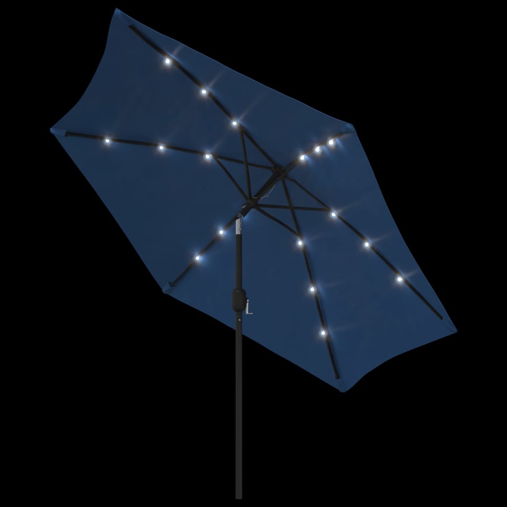 vidaXL Parasol met LED-verlichting en stalen paal 300 cm blauw