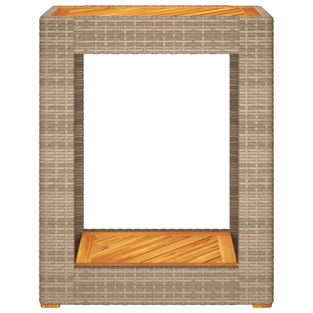 vidaXL Tuinbijzettafel met houten blad 60x40x75 cm poly rattan beige