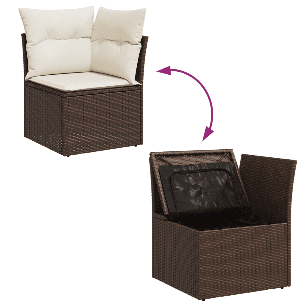 vidaXL 3-delige Loungeset met kussens poly rattan bruin