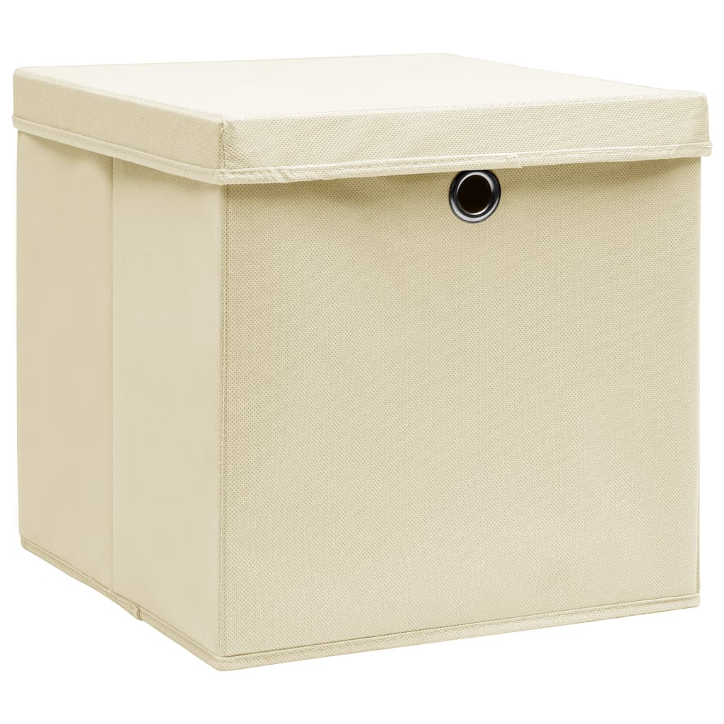vidaXL Opbergboxen met deksel 10 st 32x32x32 cm stof crèmekleurig
