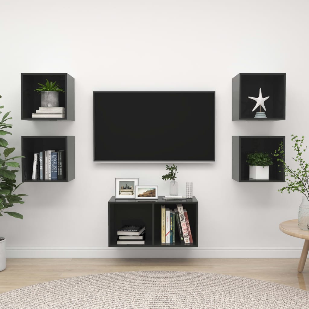 vidaXL 5-delige Tv-meubelset bewerkt hout hoogglans grijs