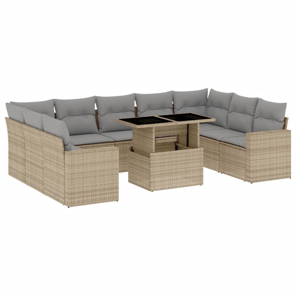 vidaXL 10-delige Loungeset met kussens poly rattan beige