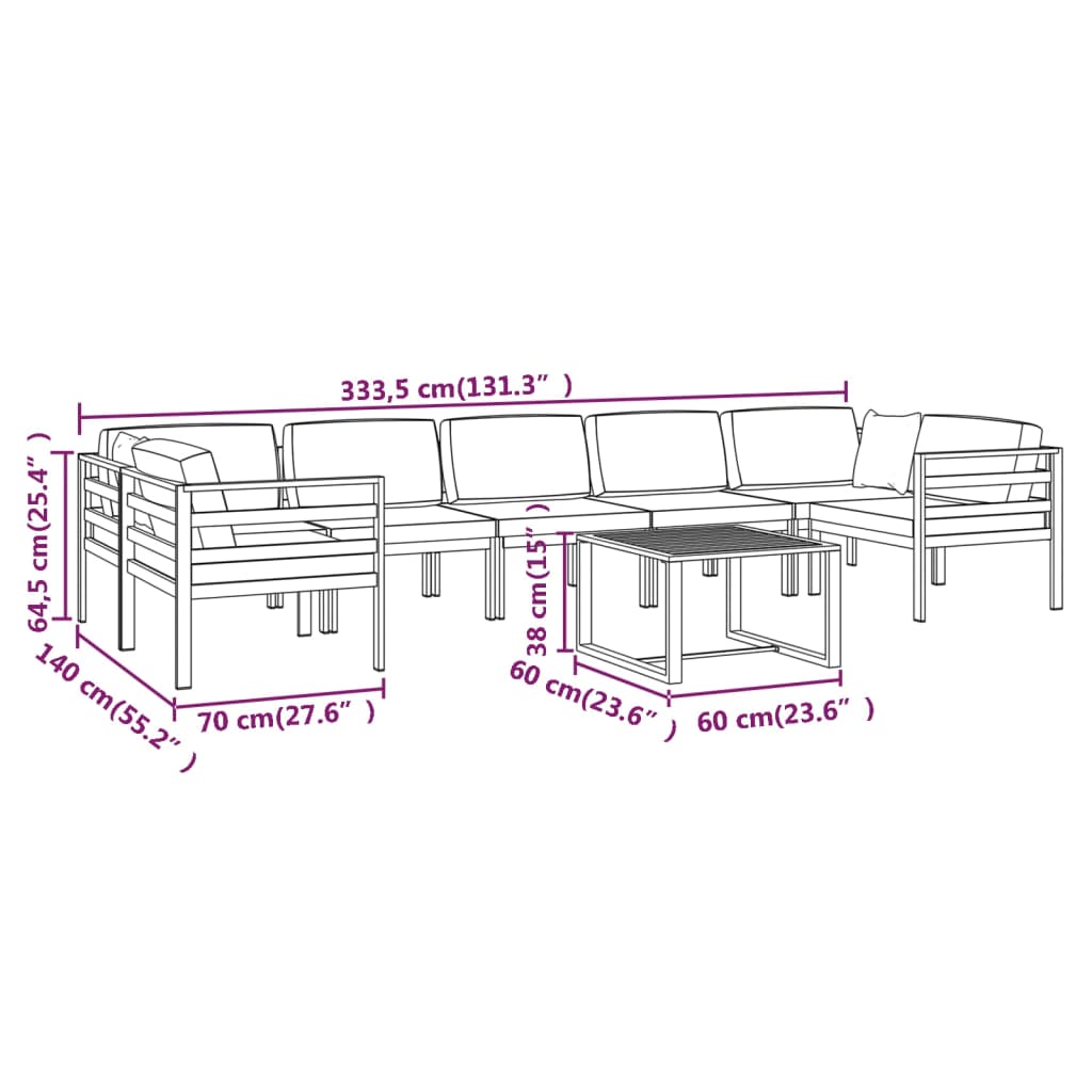 vidaXL 8-delige Loungeset met kussens aluminium antracietkleurig