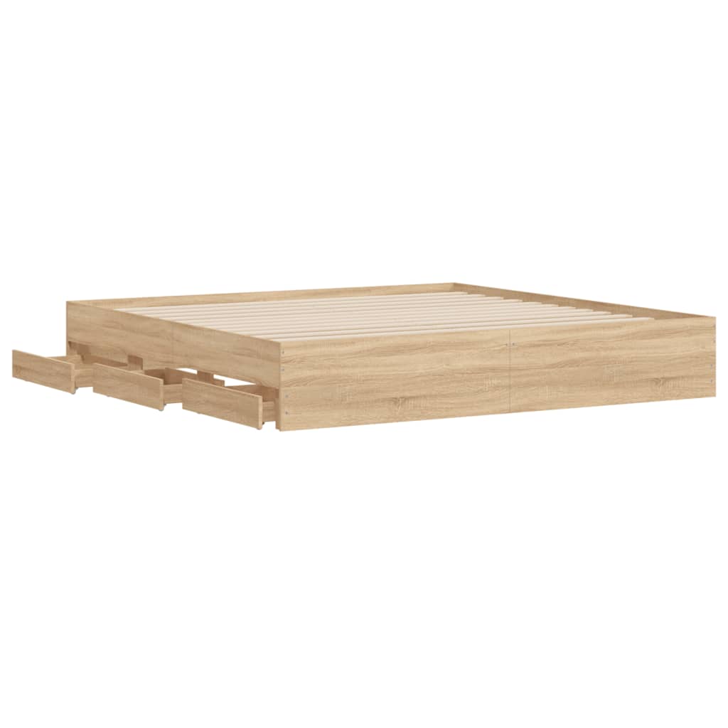 vidaXL Bedframe met lades bewerkt hout sonoma eikenkleurig 180x200 cm