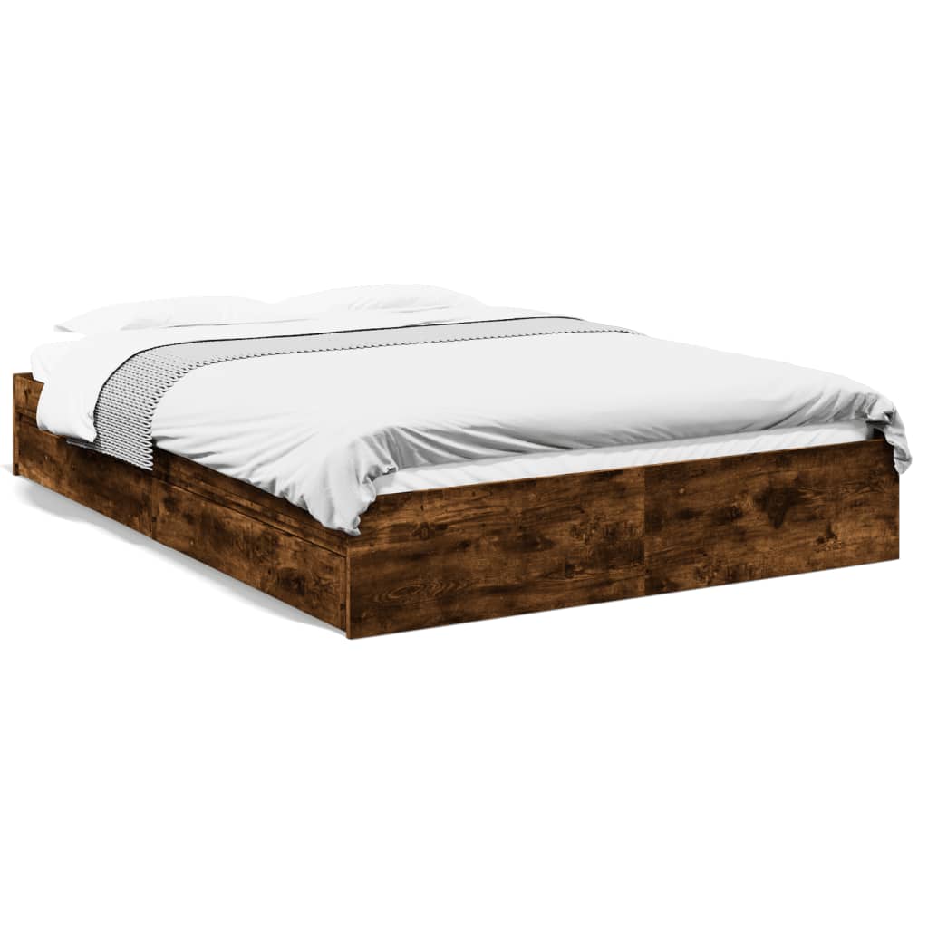 vidaXL Bedframe met lades bewerkt hout gerookt eikenkleurig 160x200 cm