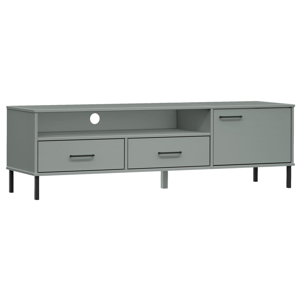 vidaXL Tv-meubel met metalen poten OSLO massief grenenhout bruin, tv-kast, tv meubel, tv-meubel, tv-kasten, tv meubels, tv-meubels, media kast
