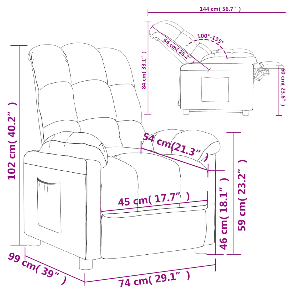 vidaXL Fauteuil verstelbaar stof crèmekleurig