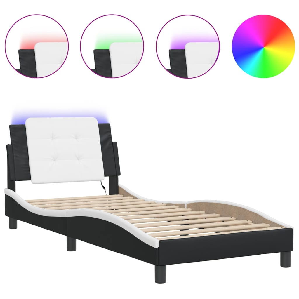 vidaXL Bedframe met LED-verlichting kunstleer zwart en wit 80x200 cm