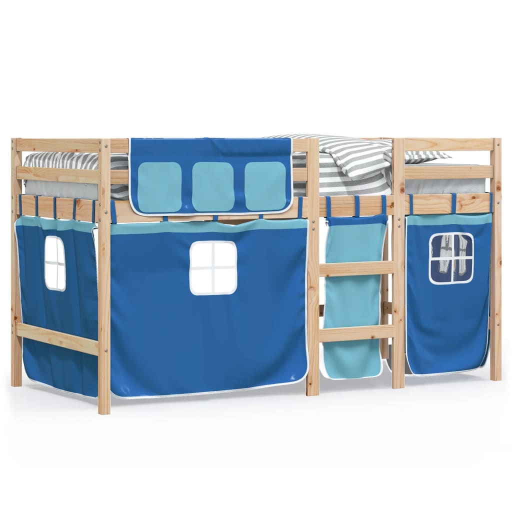 vidaXL Kinderhoogslaper met gordijnen 80x200 cm grenenhout blauw