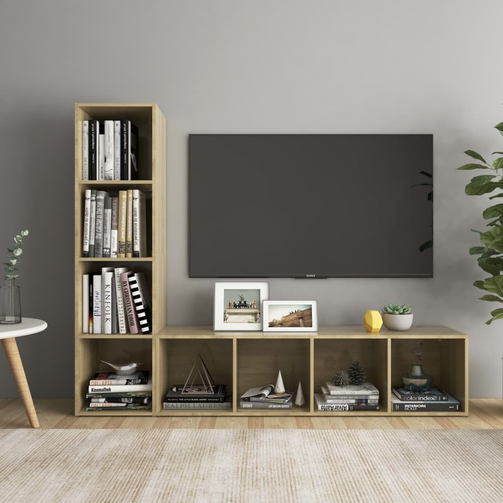 vidaXL Tv-meubelen 2 st 142,5x35x36,5 cm spaanplaat sonoma eikenkleur
